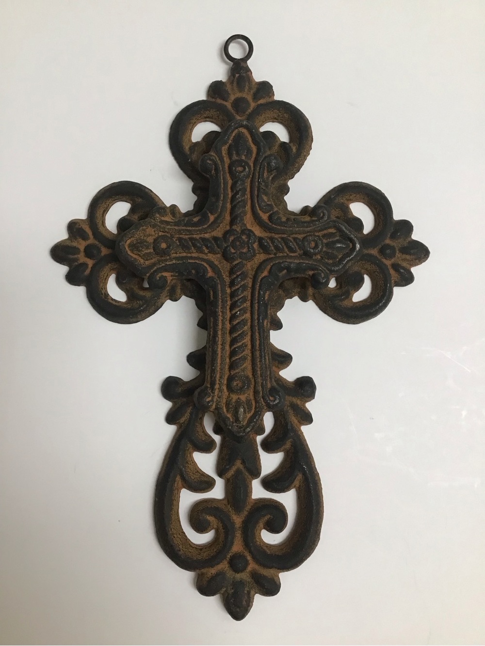 Cast Iron Double Cross Ornate Religious Primitive Rustic Heavy Wall or Garden - Picture 15 of 16